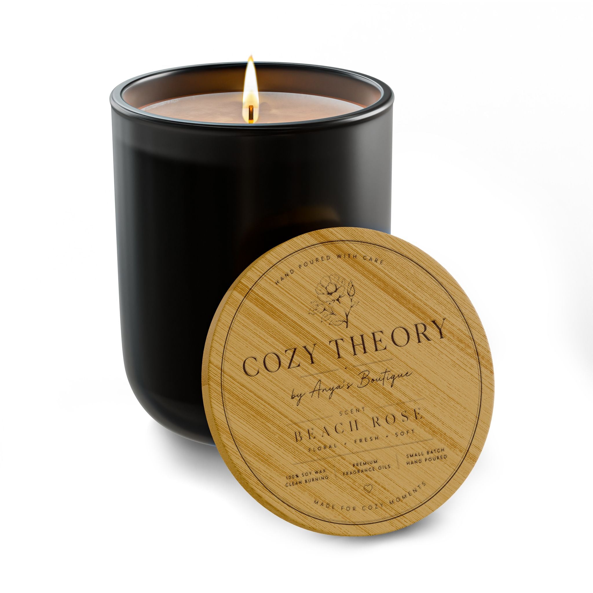 Engraved 14oz Soy Candle — Cozy Theory Scented Candle with Bamboo Lid