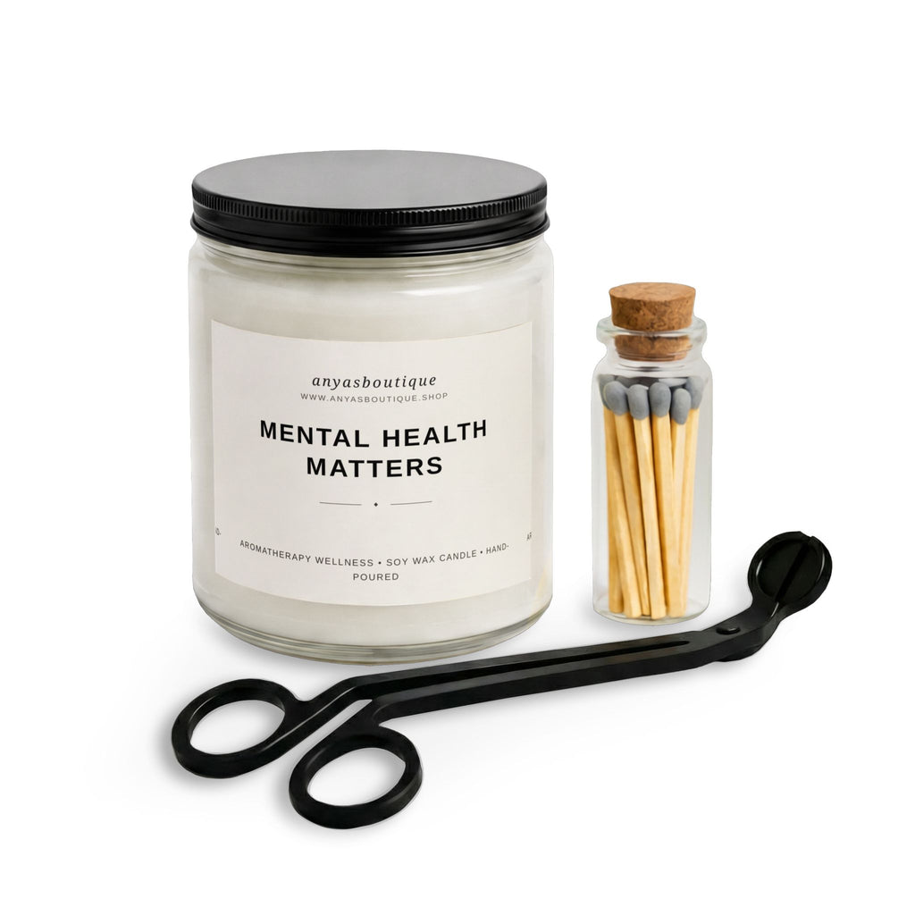 Mental Health Matters Candle Set — Soy Jar Candle with Matches & Wick Trimmer