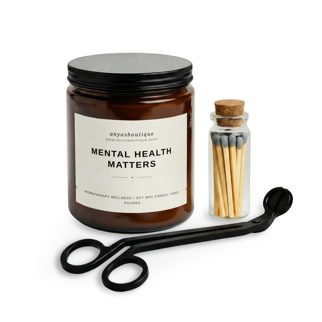 Mental Health Matters Candle Set — Soy Jar Candle with Matches & Wick Trimmer