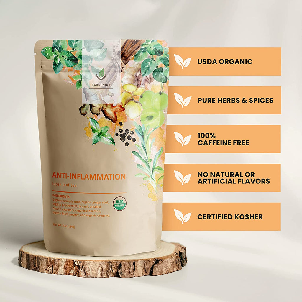Anti-Inflammatory Loose Tea, Daily Comfort & Wellness Support - Ayurvedic Blend with Turmeric - Ginger & Cinnamon - Herbal & Caffeine-Free - Organic & Kosher