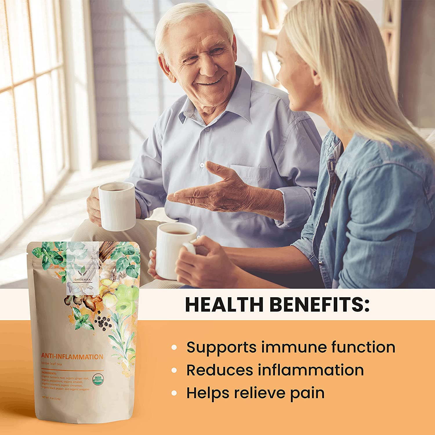 Anti-Inflammatory Loose Tea, Daily Comfort & Wellness Support - Ayurvedic Blend with Turmeric - Ginger & Cinnamon - Herbal & Caffeine-Free - Organic & Kosher